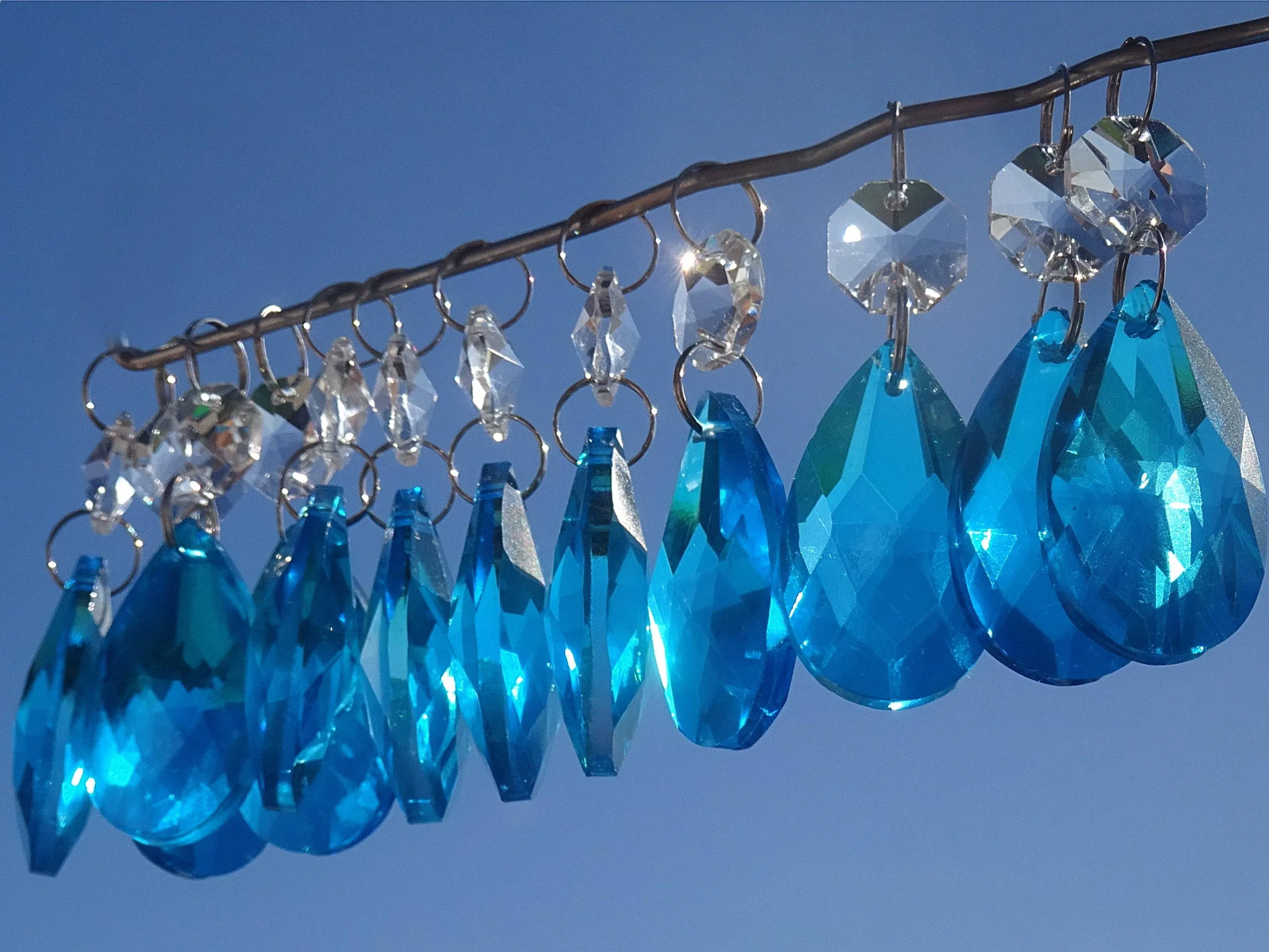 20 Antique Teal Chandelier Drops Crystals Beads Droplets Cut Glass Light Parts Prisms
