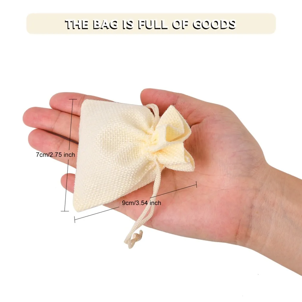 5 pc Burlap Packing Pouches Drawstring Bags, Lemon Chiffon, 9x7cm