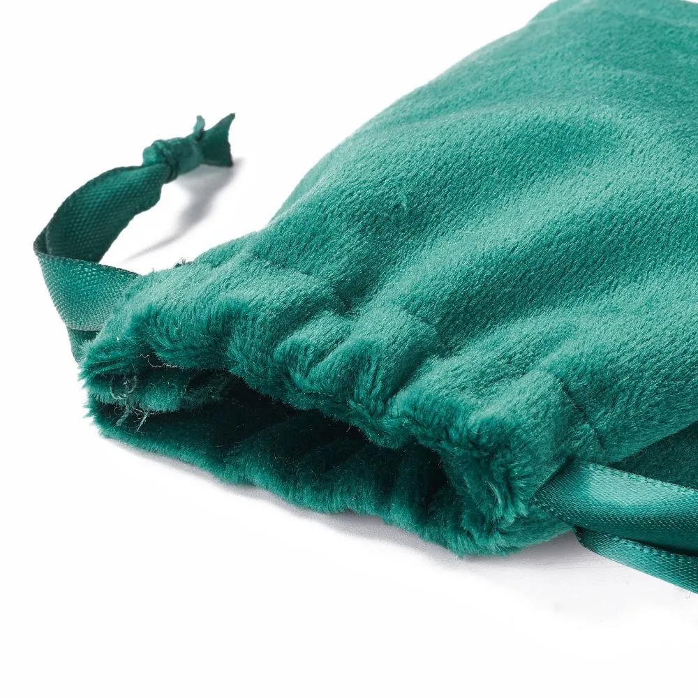 50 pc Velvet Jewelry Drawstring Bags, with Satin Ribbon, Rectangle, Teal, 10x8x0.3cm