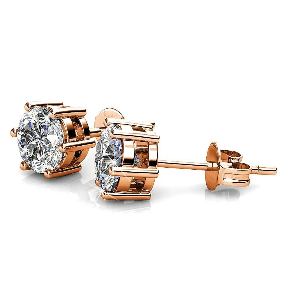 Boxed 3 Pairs of Rose Gold Earrings Set Embellished with SWAROVSKI Crystals