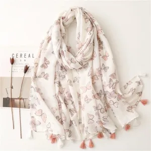 Fashion Scarf Color Butterfly Sprinkle Gold Pink Tassel Scarf Shawl