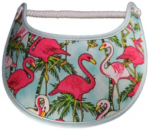 Flamingos in Shades of Pink on Sun Visor Trimmed in Aqua