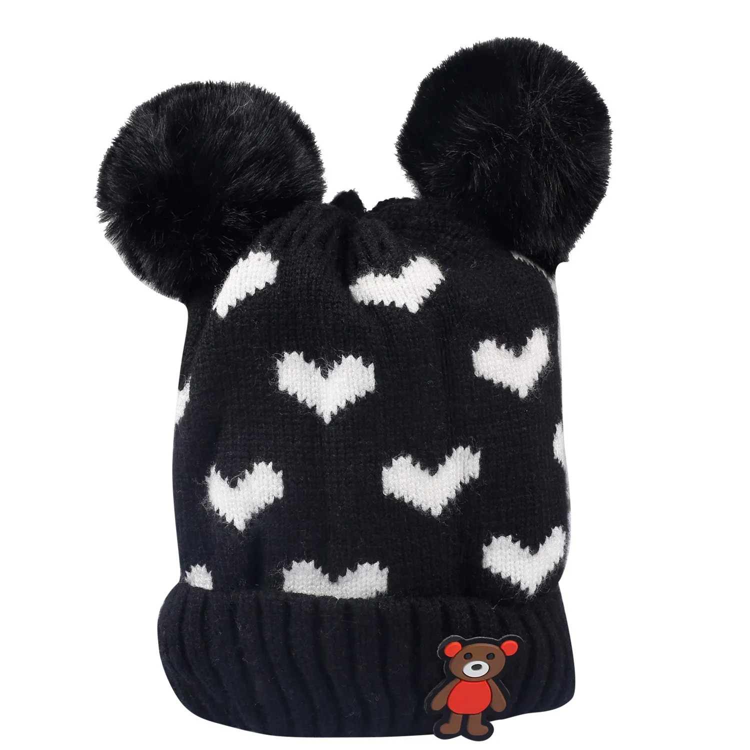 Pom Pom Hearts Black And Yellow 2 Pk Woolen Cap