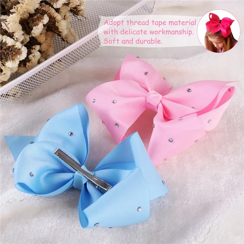 Ribbon Hair Bows TINKSKY 4PCS Grosgrain Rhinestone Bowknot Hair Clips Boutique Bows For Girls Kids Baby Teens