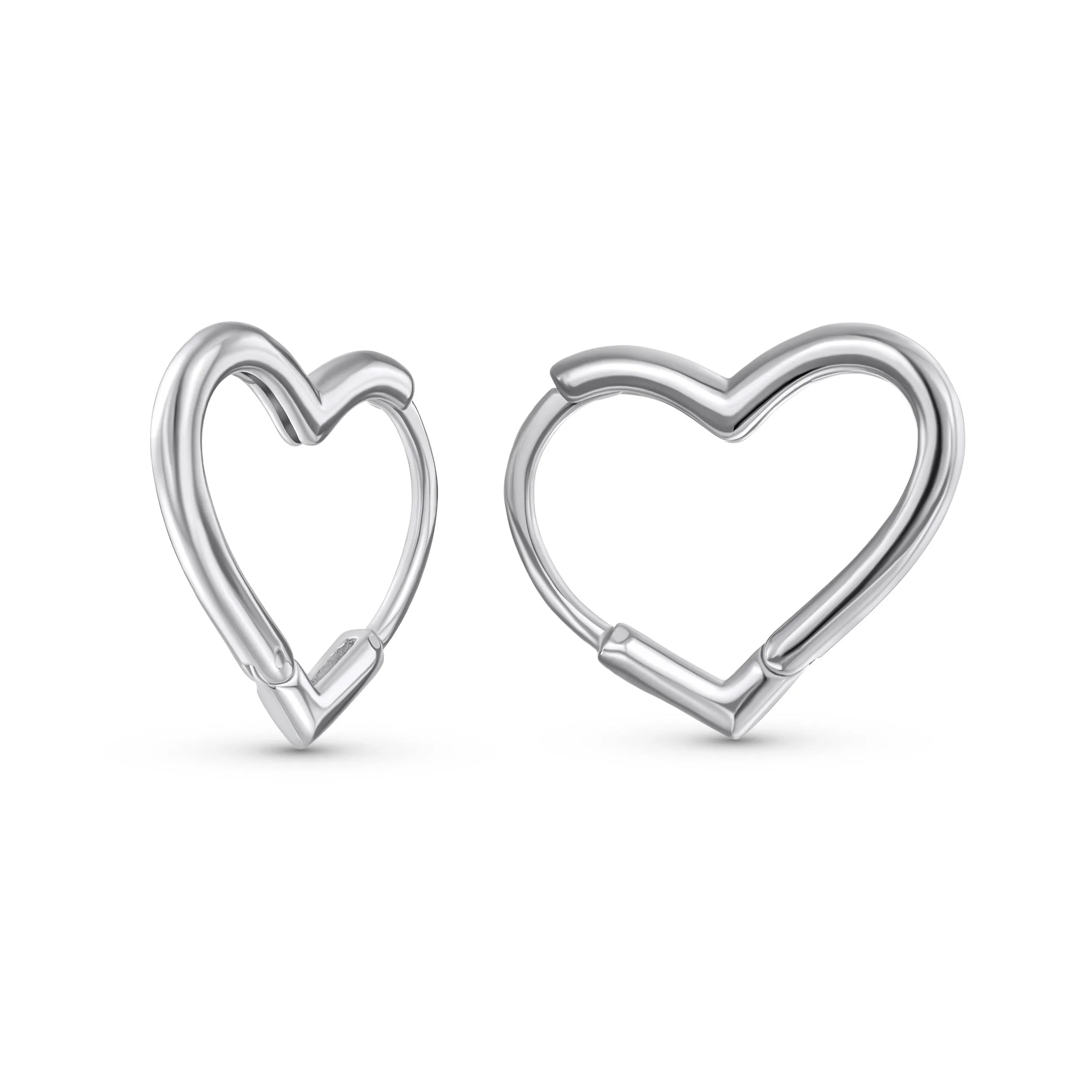 Romantic Heart Shaped Mini Hoop Huggie Earrings Sterling Silver .75 Inch