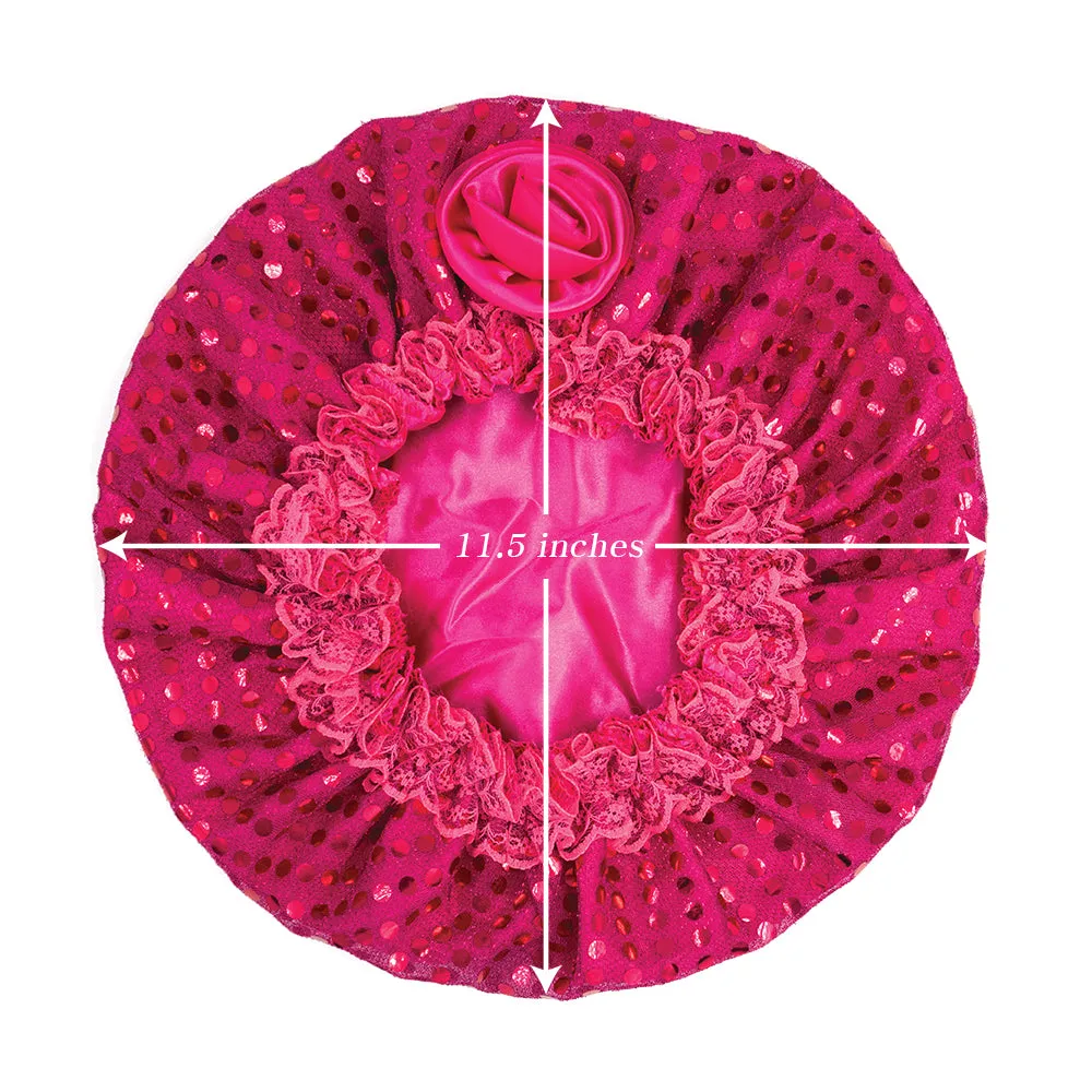 SATIN LINED SEQUINS BONNET CAP WITH FLOWER