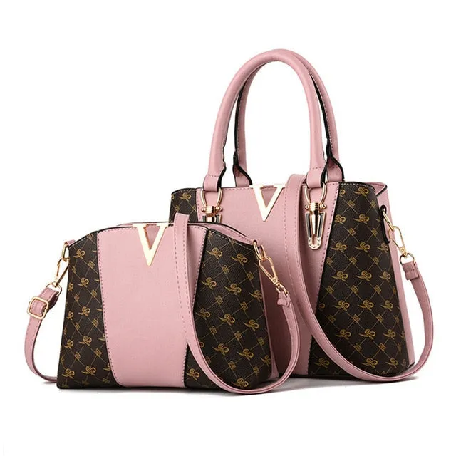 V Leather Hand Bag