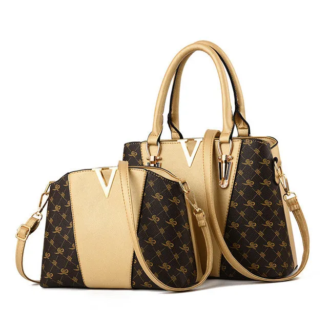 V Leather Hand Bag